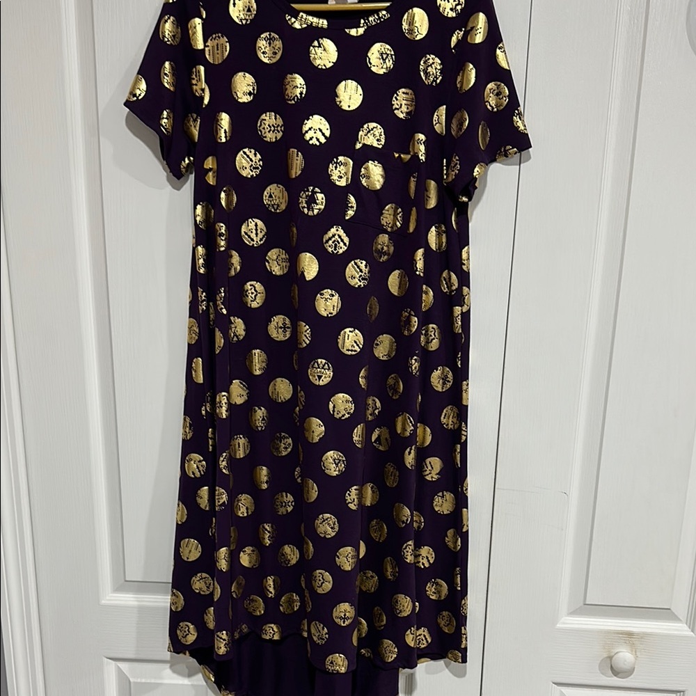 LuLaRoe Purple Dress with Gold Polka Dots